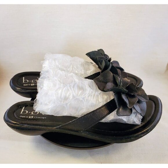 B.O.C. Women's Black Leather Floral Slide Thong Sandals Size 7 - Picture 5 of 8